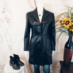 Vintage 90's Luis Alvear Soft Midi Black Leather Women's Trench Coat